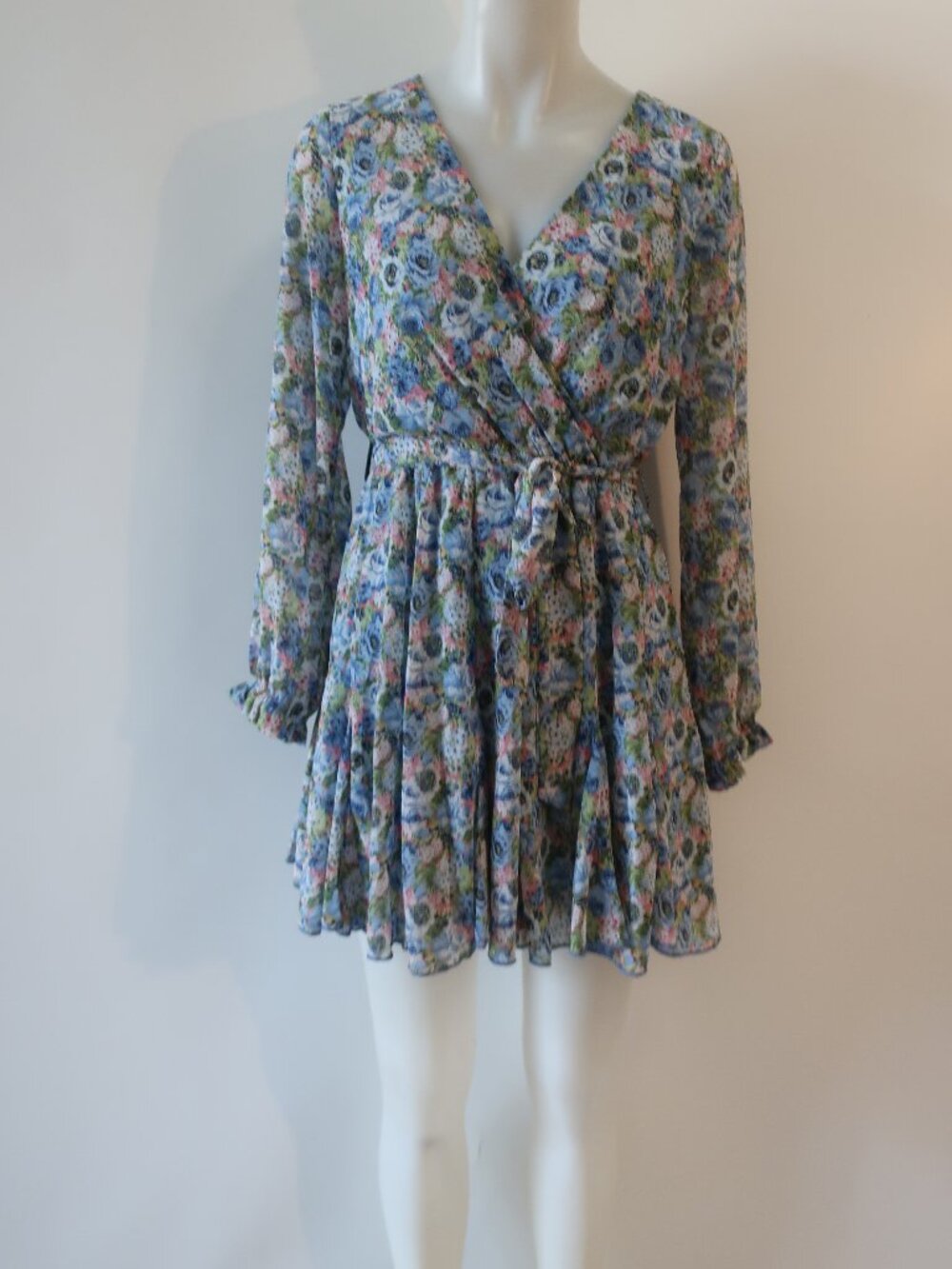 Womens Anna Kay Blue Floral Print Long Sleeve Dress 2